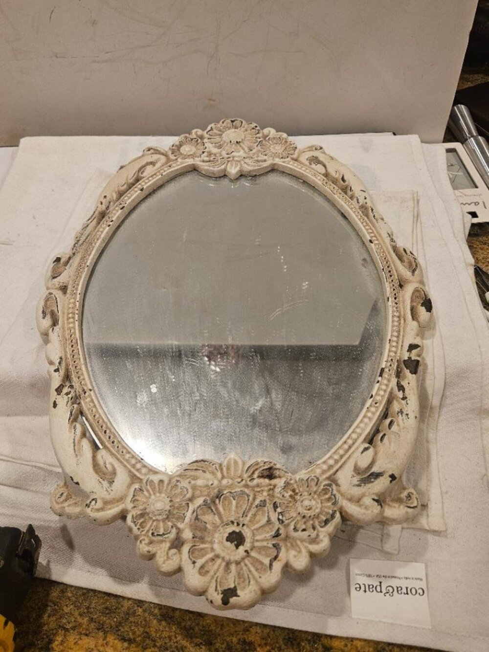 VTG Shabby Chic Cast Iron Footed Mirror Plateau Tray Rose Floral Vanity 14"x10"